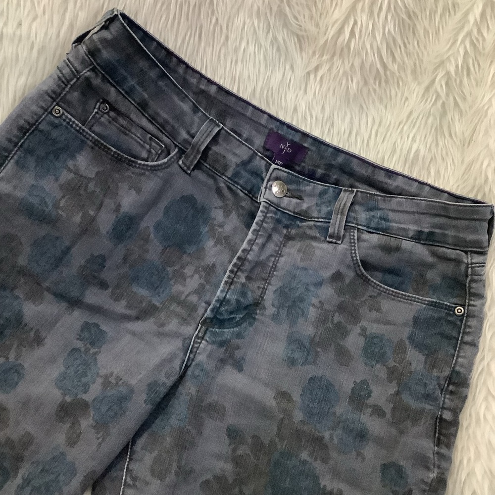 NYDJ women’s gray blue floral skinny denim jeans size 14 petite